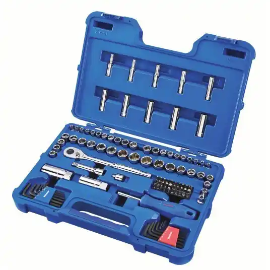 KVM Tools KV3FE99 Socket Wrench Set 1/4 in_3/8 in Drive Size, 102 Pieces, (42) 6-Point, 12-Point, Chrome