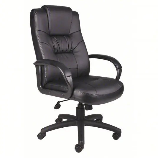 KVM Tools KV452R17 Office Chair Black, Leather Material, 30 in Back Ht, 20 1/2 in Seat Wd, Black Frame