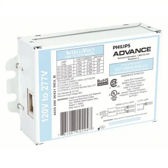Advance ICF-2S42-M2-LD-K CFL Ballast 120 to 277V AC, 1/2 Lamps Supported, 26 W_28 W_32 W_38 W_42 W Bulb Watt