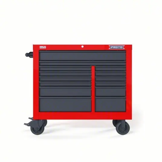 Proto JSTV4239RD14RG Rolling Tool Cabinet Red / Gray Drawer, 42 in W x 22 3/8 in D x 38 1/2 in H, 14 Drawers