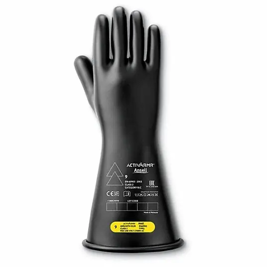Ansell Activarmr CLASS 2 B 14 Electrical Insulating Gloves 17000V AC/25500V DC, 14 in Glove Lg, Straight Cuff, Black, 1 PR