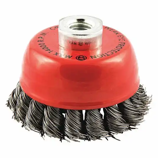 KVM Tools 66254442950 Cup Brush Twisted Steel, 2 3/4 in Dia, 0.02 in Fill Dia, 3/8"-24 Arbor
