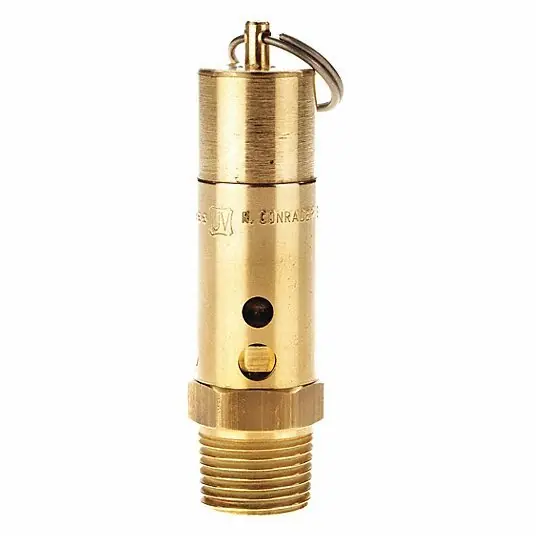 Conrader SRH375-1/2-CE-150 Safety Valve Hard Seat, 1/2 in (M)NPT Inlet (In.), 1/4 in (F)NPT Outlet (In.), Brass