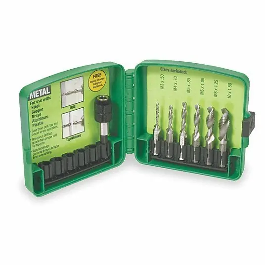 Greenlee DTAPKITM Combination Drill and Tap Set 6 Pieces, High Speed Steel, Bright (Uncoated), Metric