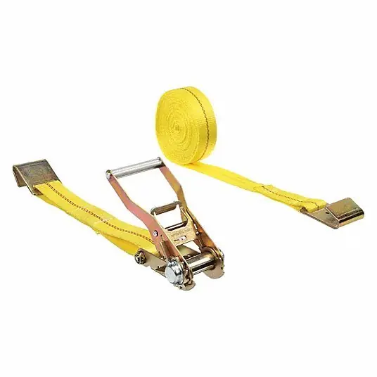 KVM Tools KV2VKP9 Tie Down Strap Ratchet, Flat-Hook, Gen Purpose, 2 in Wd, 3,333 lb WLL, Yellow, 30 ft Lg