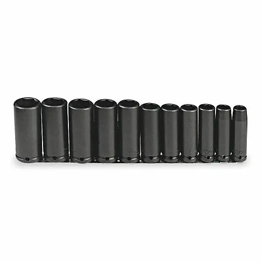 Proto J74112 Impact Socket Set 1/2 in Drive Size, Small Set (0-50 pieces) Set Size, 11 Pieces, Black Oxide