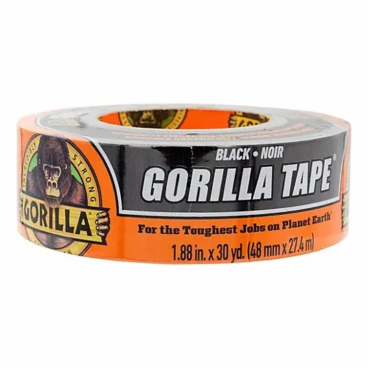 Gorilla 105629 Duct Tape Black, 1 7/8 in Roll Wd, 30 yd Overall Roll Lg, 16.8 mil Thick, Rubber