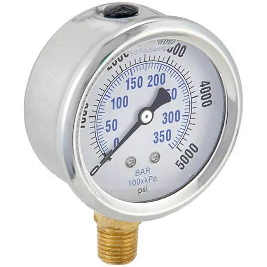PIC Gauges PRO-201L-254R Industrial Pressure Gauge 5,000 psi to 0 psi / Hg to 5,000 psi, 2 1/2 in Dial, Bottom