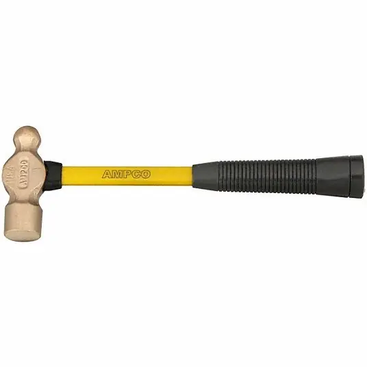 Ampco H-3FG Ball Peen Hammer Fiberglass, Aluminum Bronze, 24 oz Head Wt, 14 in Overall Lg, Ribbed Grip