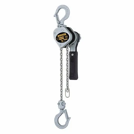 Harrington LX003-10 Lever Chain Hoist Hook Mounted No Trolley, 500 lb Lifting Capacity, 10 ft Lift Lg