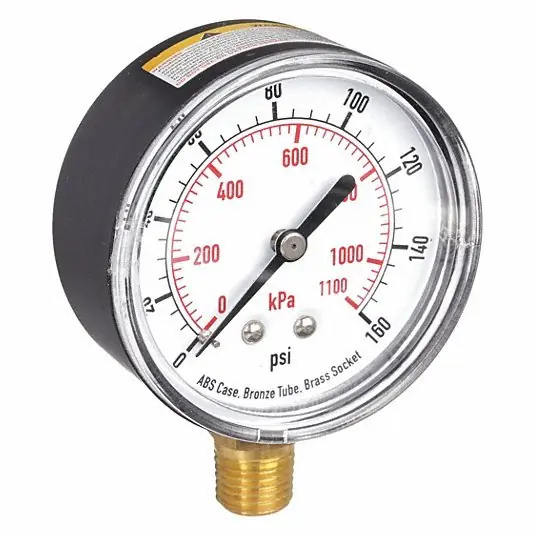 KVM Tools KV4FLW1 Commercial Pressure Gauge 0 psi / Hg to 160 psi, 2 1/2 in Dial, 1/4 in NPT Male