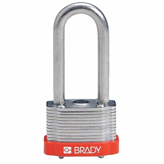 Brady 118978 Keyed Padlock Keyed Alike, Steel, Std Body Body Size, Hardened Steel, Extended, Red