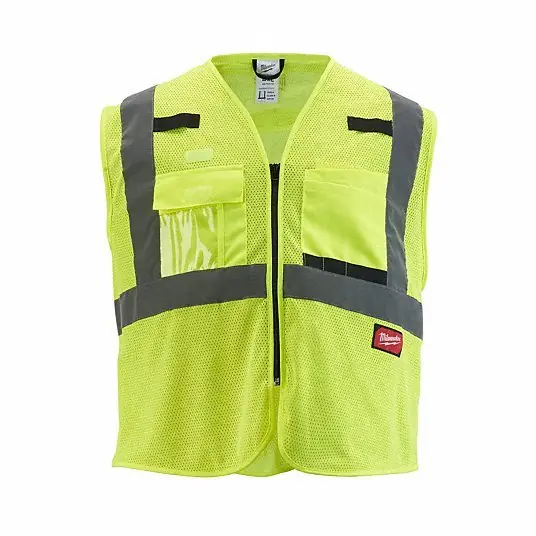 Milwaukee 48-73-5112 Safety Vest ANSI Class 2, U, L/XL, Lime, Mesh Polyester, Zipper, Single, Std Safety Vest