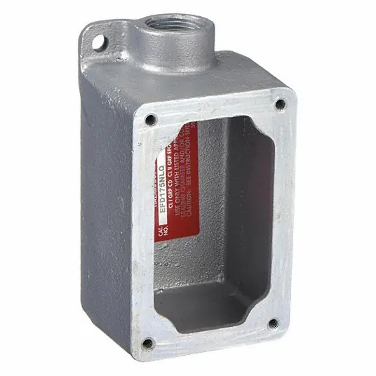 Appleton EFD175-NL-Q Mounting Body 1 Gangs, Iron, 3/4 in Hub Size, Dead End, 6 1/8 in Overall Ht