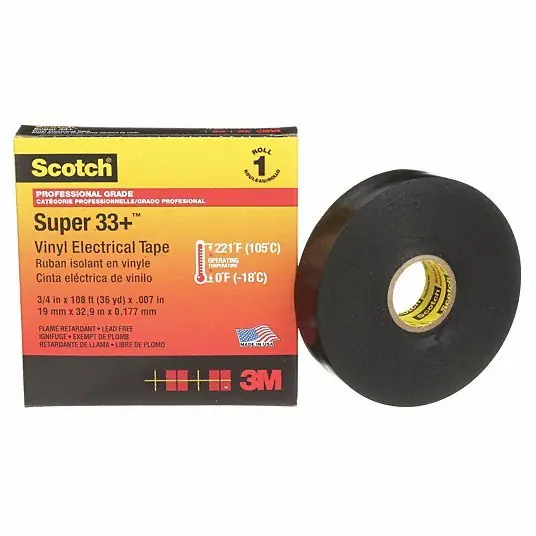 3M 33+-3/4X36YD-1 Electrical Tape 3/4 in Wd, 36 yd Lg, 7 mil Thick, Polyvinyl Chloride Film, Rubber, Black
