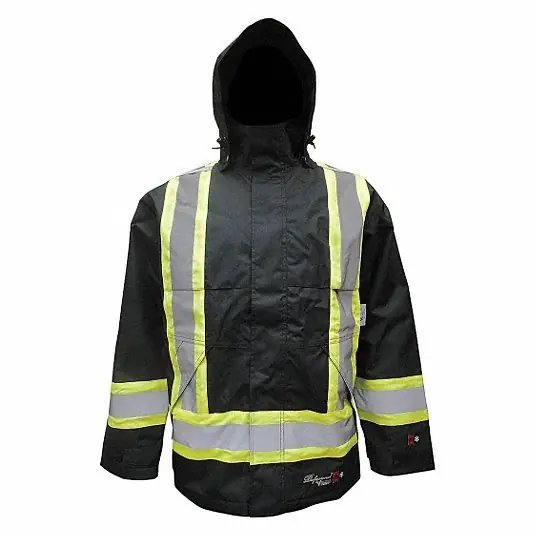 Viking 3907FRJ-XL Flame Resistant Rain Jacket Men‘s, XL, Regular, Polyester, Black, High Visibility