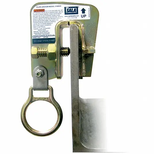 3M DBI-Sala 2104550 Flange Anchor Fixed D-Ring, Fixed Beam Clamp, 3 1/8 in Dp, 9 in Lg, Steel, Vertical