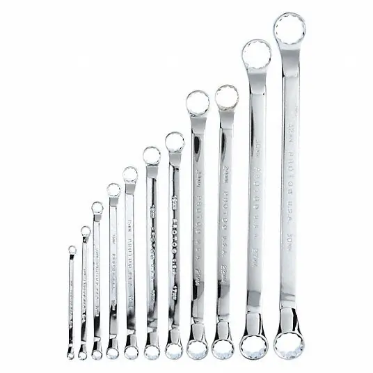Proto J1100S-M Box End Wrench Set Alloy Steel, Chrome, 11 Tools, 6 mm to 32 mm Range of Head Sizes, Pouch