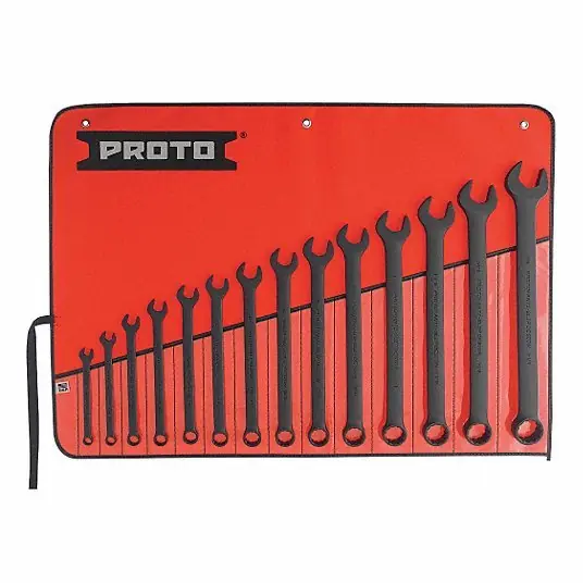 Proto J1200FBASD Combination Wrench Set Alloy Steel, Black Oxide, 14 Tools, 15° Head Offset Angle, Offset, Hex