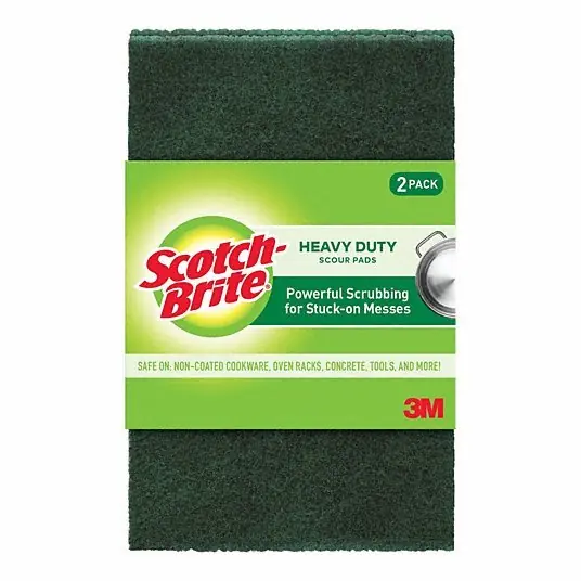 Scotch-Brite 222 Scotch-Brite Heavy Duty Scour Pad Synthetic Fiber, 6 in Lg, 3 3/4 in Wd, 2 PK