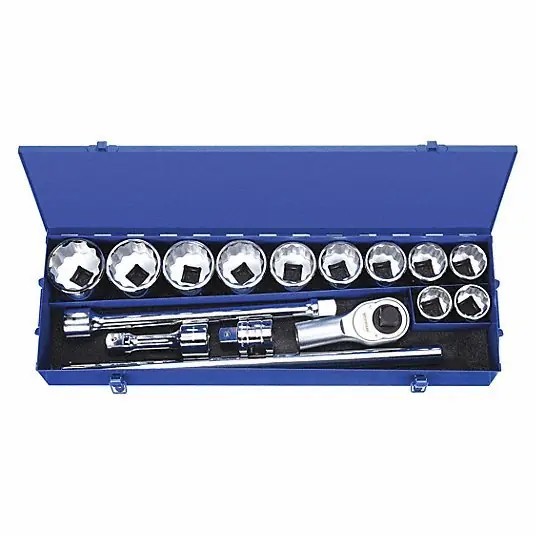 KVM Tools KV42W522 Socket Wrench Set 1 in Drive, 17 Piece, 12-Point, SAE, 1 7/16 in to 2 1/2 in