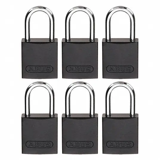 Brady CPAL-BLK-25AL-KA6 Lockout Padlock Keyed Alike, Aluminum, Compact Body Body Size, Aluminum, Std, Black, Aluminum PK6