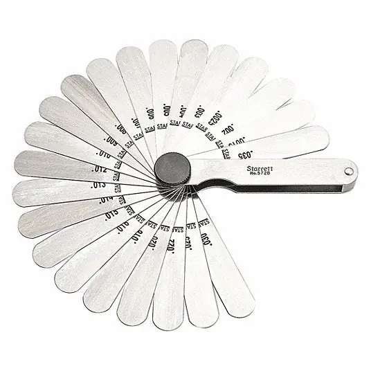 Starrett 572B Feeler Gauge Set Inch, 22 Feeler Blades, 3 1/32 in Blade Lg, Short Blade Blade, Steel