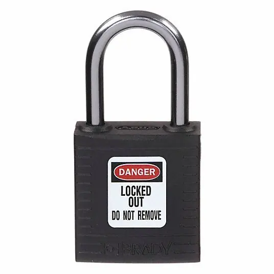 Brady 143166 Lockout Padlock Keyed Different, Nylon, Compact Body Body Size, Aluminum, Std, Black, Plastic