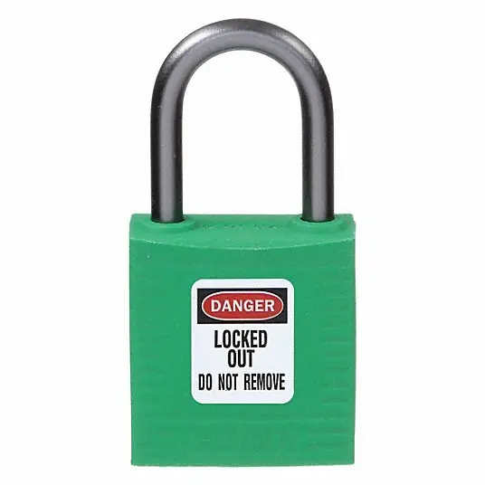 Brady 143152 Lockout Padlock Keyed Different, Nylon, Compact Body Body Size, Aluminum, Std, Green, Plastic