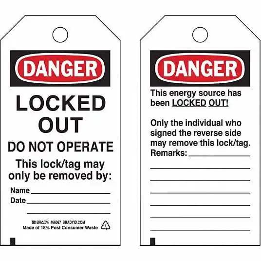 Brady 66067 Danger Tag Danger, Locked Out Device, Polyester, Date/Name/Remarks, Write-On Surface, English PK25