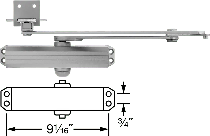 McMaster Norton 1475A721 Norton High-Traffic Door Closer UNI 1601, 42"-48" Interior Door Width, Hold Open, Finish Gray