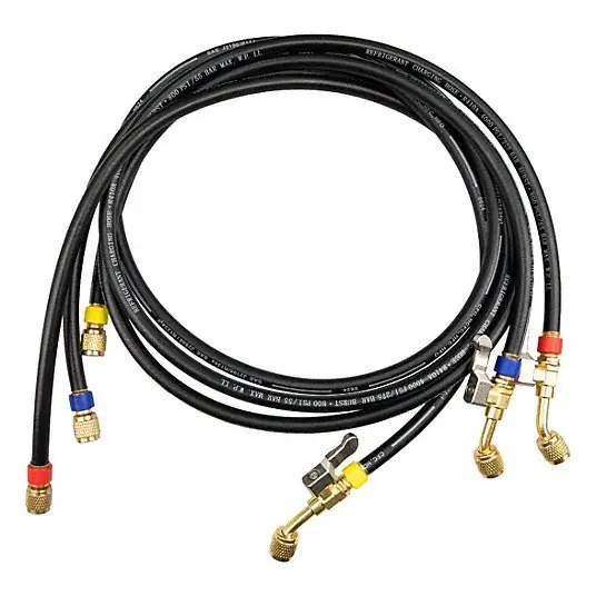 Testo 0554 2115 Hose Set 5 ft Lg, 45° Angle, Black/Blue/Red/Yellow, Rubber, 3 Hoses, Ball Valve