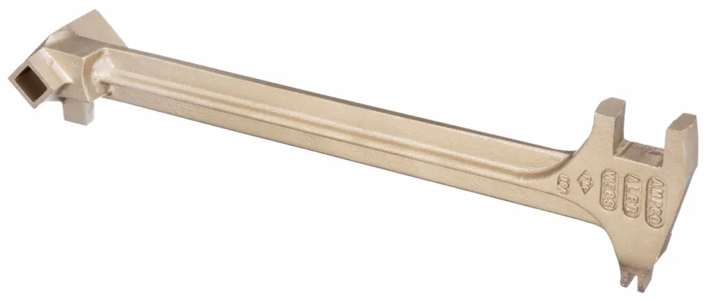 Ampco W-58-S Non-Sparking Drum Bung Wrench, 15 in Overall Length, Aluminum/Bronze/Nickel, Bronze, Ergonomic Grip
