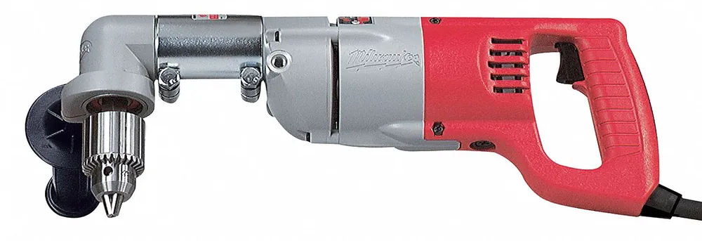 Milwaukee 3107-6 Right Angle Drill Kit, 1/2 in Keyless Chuck, 7 A, 120V AC, 750 RPM, Corded, D-Handle, Reversible, 2-Speed, Brushed