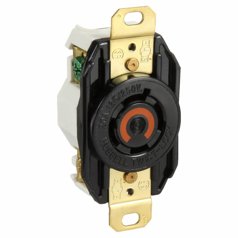 Hubbell HBL2410 Locking Receptacle, L14-20R, 20 A, 125/250V AC, 1-Phase, 3 Pole, Flush Mount, Black