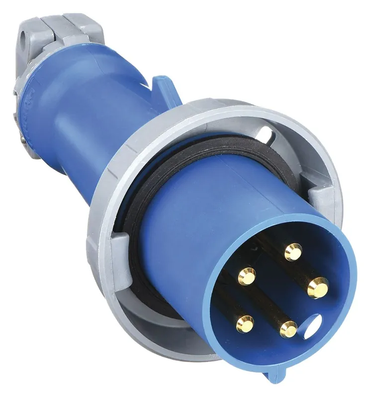 Hubbell HBL560P9W IEC Pin and Sleeve Plug, 60A, 120/208V AC, 3-Phase, 4-Pole, 5-Wire, Blue