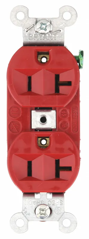 Bryant 5362BRED Straight Blade Receptacle, Duplex, 5-20R, 20A, 125V AC, Red