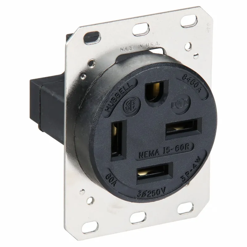 Hubbell HBL8460A Straight Blade Receptacle, 15-60R, 60A, 250V AC, Single, 3-Pole, 4-Wire