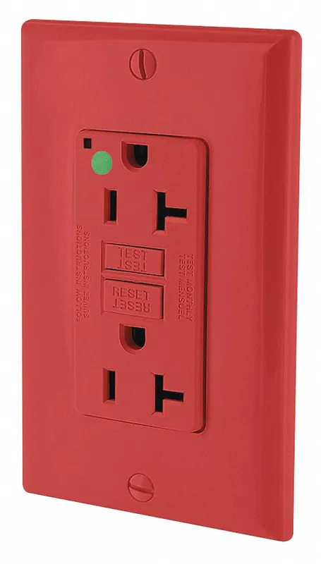 Leviton GFNT2-HGR Hospital Grade Decorator GFCI Receptacle, 20A, 125V AC, Red