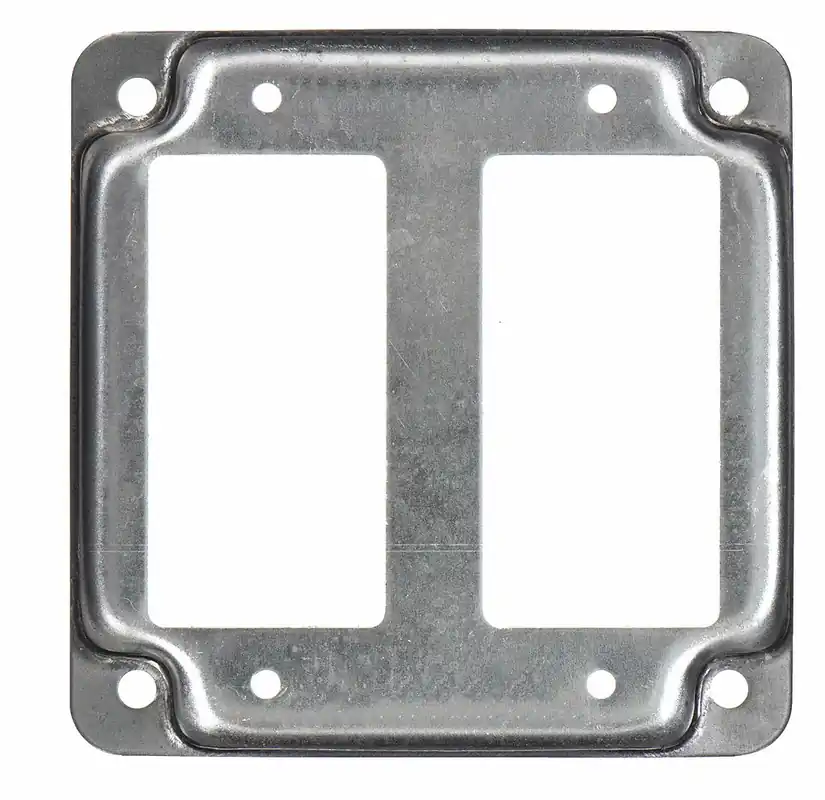 Raco 809C Electrical Box Cover, Square Box, 2-Gang, Galvanized Steel, GFCI Receptacle, Raised