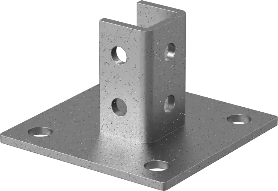 McMaster 33145T18 Strut Channel Floor Mount, for Standard Channel, Straight Post, Galvanized Steel, 6" Long × 6" Wide
