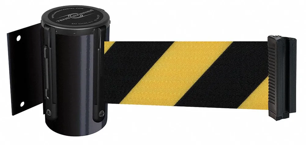 Tensabarrier 896-STD-33-MAX-NO-D4X-C Retractable Belt Barrier, Wall Mount, 13 ft Black/Yellow Chevron Belt