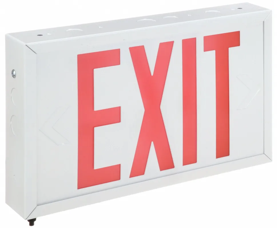 Big Beam EXFL2RWW-U LED Exit Sign, Red Letters, 2 Faces, Battery Backup, White Steel Housing