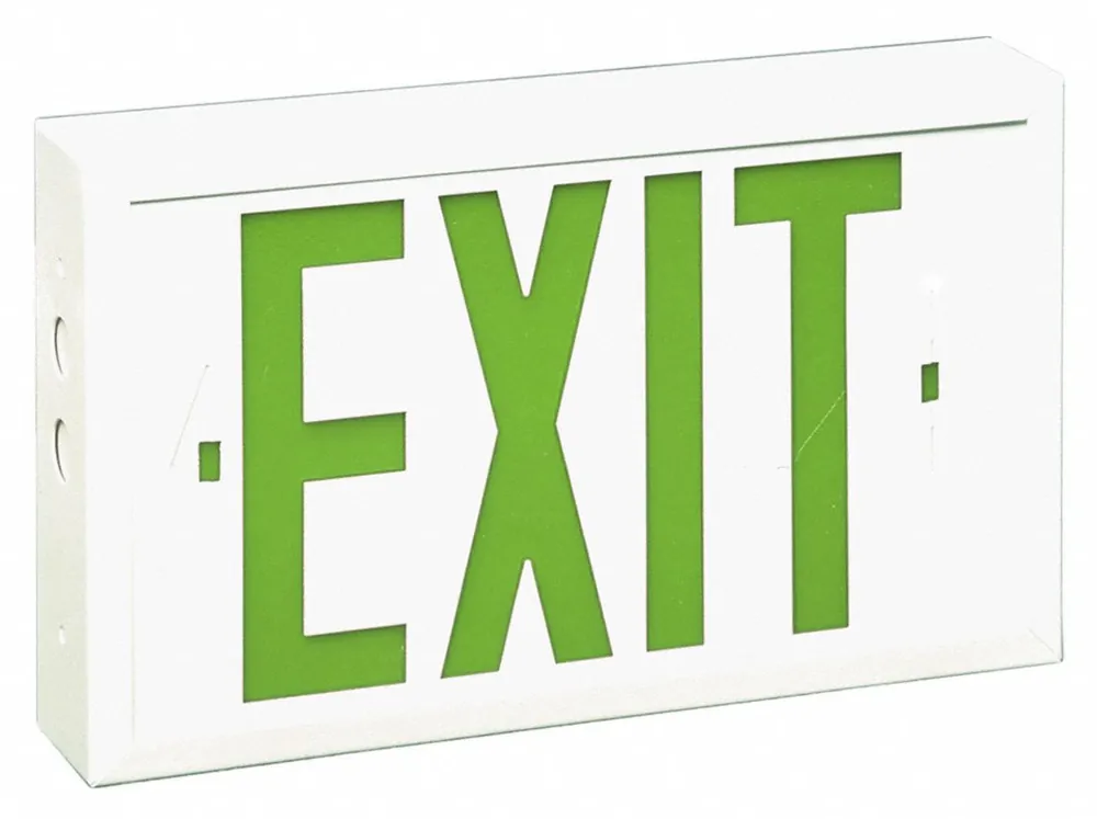 Big Beam XFL2GWW-U LED Exit Sign, Green Letters, 2 Faces, White Steel Housing