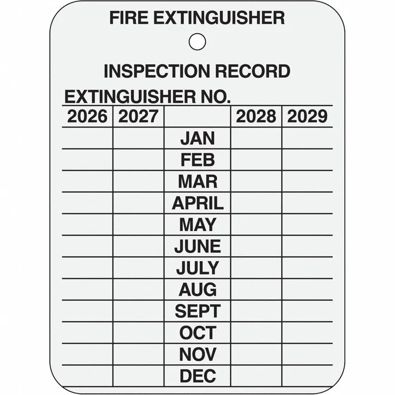Approved Vendor 103632 Fire Extinguisher Inspection Record Tag, Aluminum, 3 in x 2-1/4 in, w/ Wire Ties, PK 10