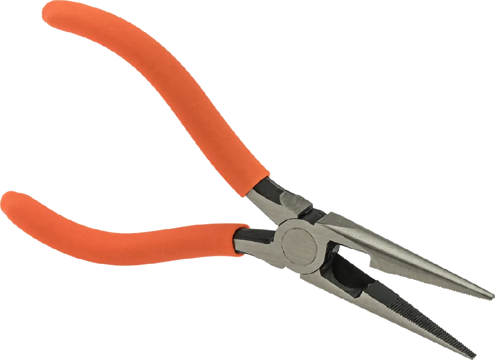 McMaster 5962A25 Long-Nose Pliers, Flat Jaw, Cushion Grip, 6" Long, with Wire Cutter, Red