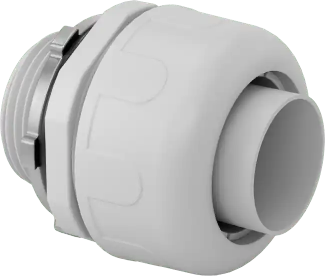 McMaster 75145K34 Liquid-Tight Flexible Plastic Conduit Adapter, Straight, 1 Push-In Female × 1 NPT Male, Gray
