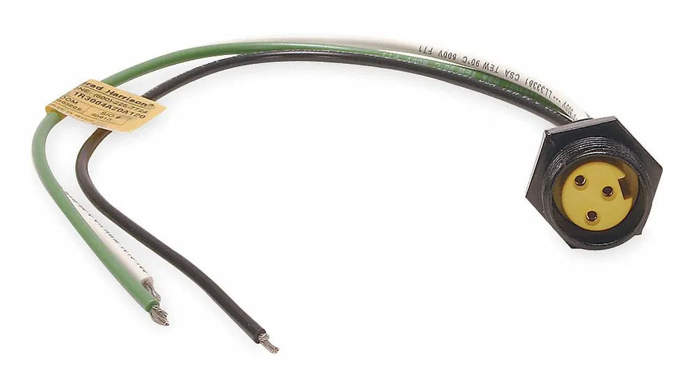 Brad Harrison 1R3004A20A120 Mini-Change Receptacle, 3 Pin Female, 1/2-14 NPT Mount, 600V 13A, IP67, 1 ft Wire