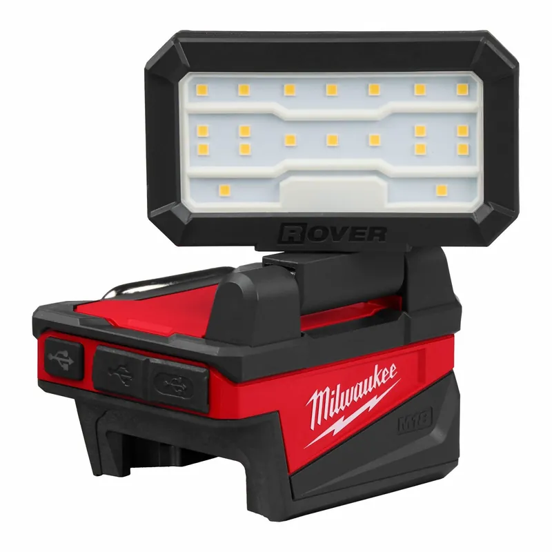 Milwaukee 2359-20 M18 ROVER Compact Folding LED Flood Light, 1,000 lm, 4 Modes, USB-A/USB-C Charging, Tool Only