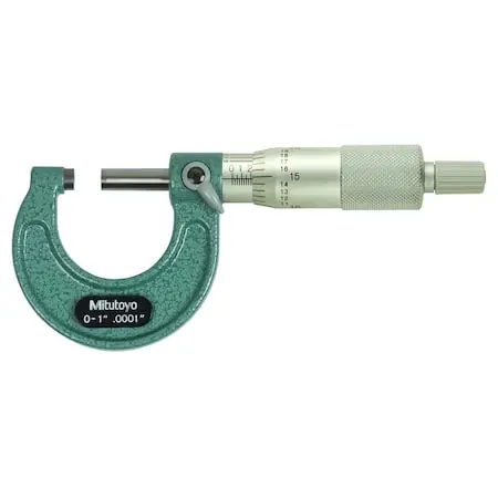 Mitutoyo 103-131 Outside Micrometer, 0-1 in Range, 0.0001 in Resolution, Ratchet Thimble, Carbide Faces